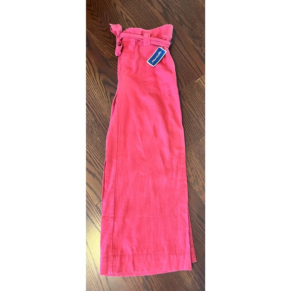 Sound Style Heathered Red Paper bag Wide Leg Capri Pants Tie Waist SZ S NEW - Picture 3 of 8